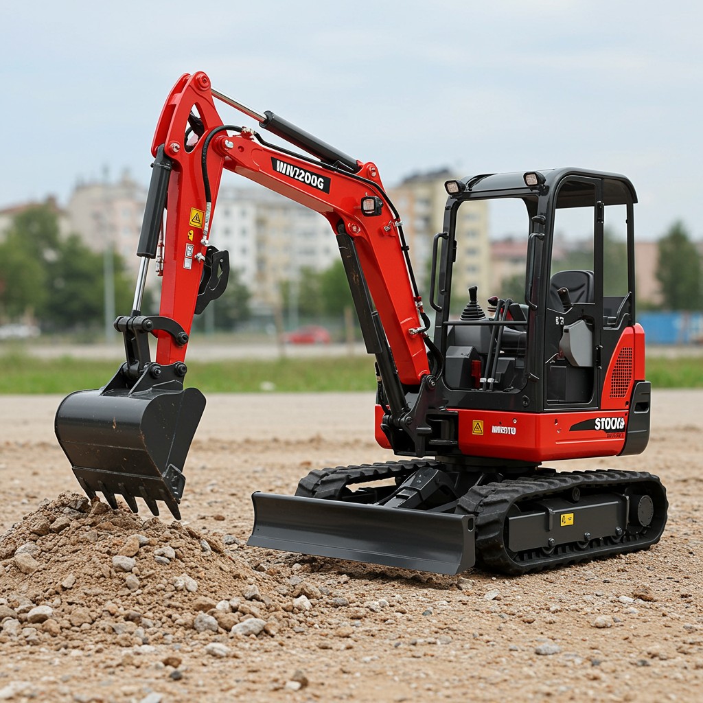 Plusieurs mini-pelles de tailles différentes sur un chantier.