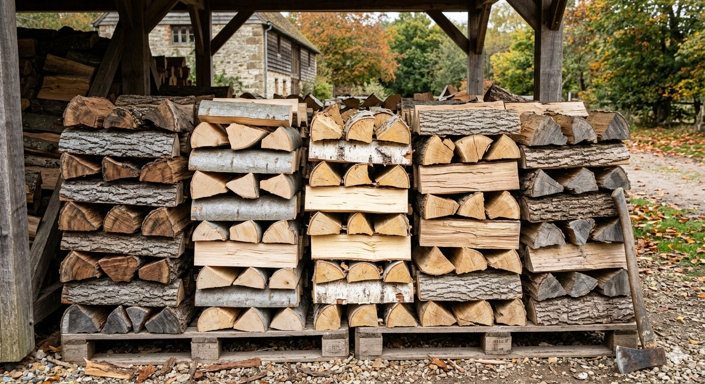 Bûches de bois parfaitement empilées sous un abri aéré